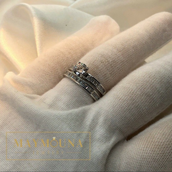 925 Sterling Silver Round & Baguette Ring Set - Picture 8 of 14
